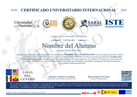 Modelo del Certificado Universitario Internacional